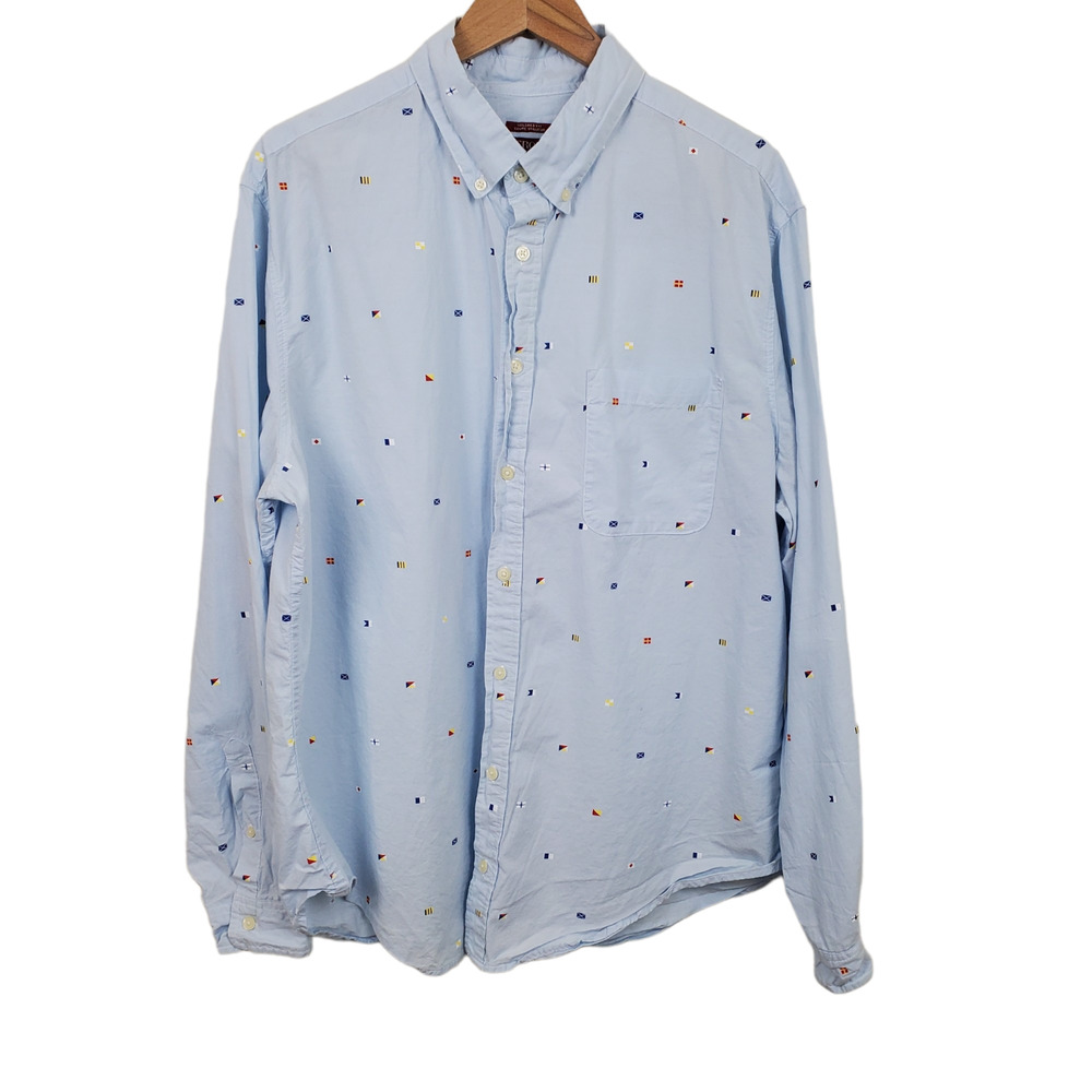 MERONA | FLAGS ALL OVER NOVELTY PRINT TAILORED FIT BUTTON UP DOWN SIZE  XL
